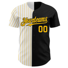 Load image into Gallery viewer, Custom Black White-Gold Pinstripe Authentic Split Fashion Baseball Jersey
