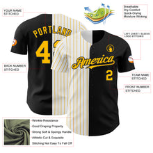 Load image into Gallery viewer, Custom Black White-Gold Pinstripe Authentic Split Fashion Baseball Jersey
