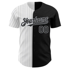 Load image into Gallery viewer, Custom Black White-Gray Pinstripe Authentic Split Fashion Baseball Jersey
