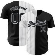 Load image into Gallery viewer, Custom Black White-Gray Pinstripe Authentic Split Fashion Baseball Jersey
