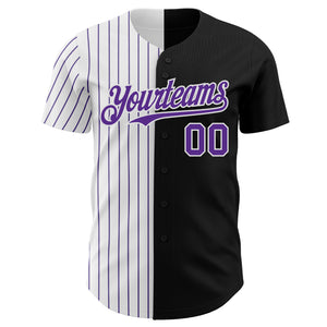 Custom Black White-Purple Pinstripe Authentic Split Fashion Baseball Jersey