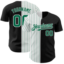 Load image into Gallery viewer, Custom Black White-Kelly Green Pinstripe Authentic Split Fashion Baseball Jersey
