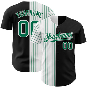 Custom Black White-Kelly Green Pinstripe Authentic Split Fashion Baseball Jersey