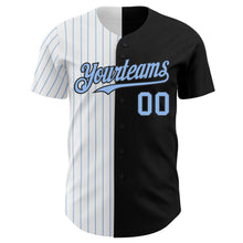 Load image into Gallery viewer, Custom Black White-Light Blue Pinstripe Authentic Split Fashion Baseball Jersey
