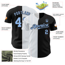 Load image into Gallery viewer, Custom Black White-Light Blue Pinstripe Authentic Split Fashion Baseball Jersey
