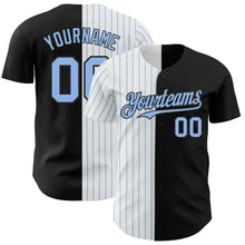 Load image into Gallery viewer, Custom Black White-Light Blue Pinstripe Authentic Split Fashion Baseball Jersey
