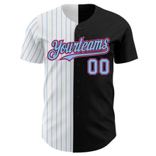 Load image into Gallery viewer, Custom Black Pink-Light Blue Pinstripe Authentic Split Fashion Baseball Jersey
