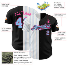 Load image into Gallery viewer, Custom Black Pink-Light Blue Pinstripe Authentic Split Fashion Baseball Jersey
