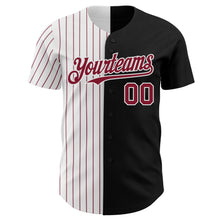 Load image into Gallery viewer, Custom Black White-Crimson Pinstripe Authentic Split Fashion Baseball Jersey
