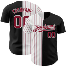 Load image into Gallery viewer, Custom Black White-Crimson Pinstripe Authentic Split Fashion Baseball Jersey
