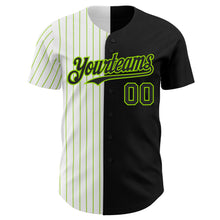 Load image into Gallery viewer, Custom Black White-Neon Green Pinstripe Authentic Split Fashion Baseball Jersey
