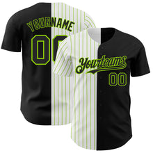 Load image into Gallery viewer, Custom Black White-Neon Green Pinstripe Authentic Split Fashion Baseball Jersey
