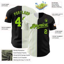 Load image into Gallery viewer, Custom Black White-Neon Green Pinstripe Authentic Split Fashion Baseball Jersey
