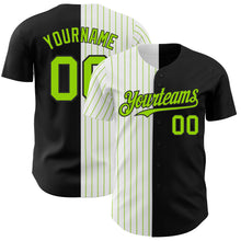 Load image into Gallery viewer, Custom Black White-Neon Green Pinstripe Authentic Split Fashion Baseball Jersey
