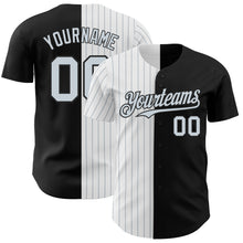 Load image into Gallery viewer, Custom Black White-Silver Pinstripe Authentic Split Fashion Baseball Jersey
