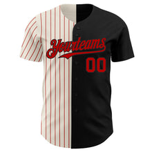 Load image into Gallery viewer, Custom Black Cream-Red Pinstripe Authentic Split Fashion Baseball Jersey
