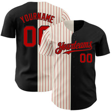 Load image into Gallery viewer, Custom Black Cream-Red Pinstripe Authentic Split Fashion Baseball Jersey
