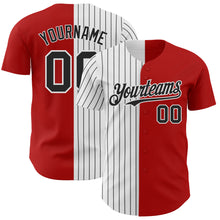 Load image into Gallery viewer, Custom Red White-Black Pinstripe Authentic Split Fashion Baseball Jersey
