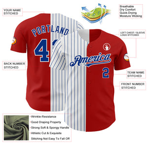 Custom Red White-Royal Pinstripe Authentic Split Fashion Baseball Jersey