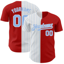 Load image into Gallery viewer, Custom Red White-Light Blue Pinstripe Authentic Split Fashion Baseball Jersey
