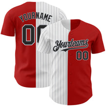 Load image into Gallery viewer, Custom Red Black-Gray Pinstripe Authentic Split Fashion Baseball Jersey
