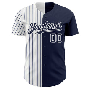 Custom Navy White-Navy Pinstripe Authentic Split Fashion Baseball Jersey