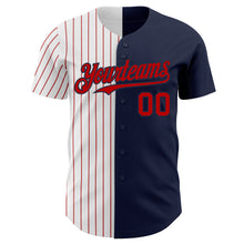 Load image into Gallery viewer, Custom Navy White-Red Pinstripe Authentic Split Fashion Baseball Jersey
