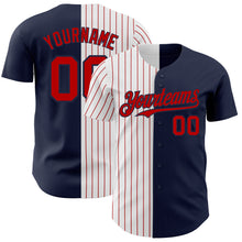 Load image into Gallery viewer, Custom Navy White-Red Pinstripe Authentic Split Fashion Baseball Jersey
