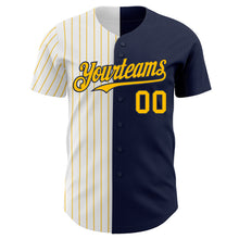 Load image into Gallery viewer, Custom Navy White-Gold Pinstripe Authentic Split Fashion Baseball Jersey
