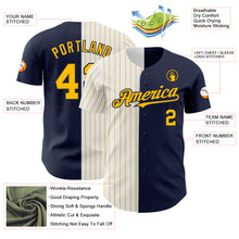 Load image into Gallery viewer, Custom Navy White-Gold Pinstripe Authentic Split Fashion Baseball Jersey
