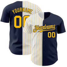 Load image into Gallery viewer, Custom Navy White-Gold Pinstripe Authentic Split Fashion Baseball Jersey
