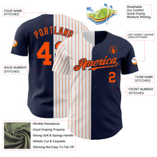 Load image into Gallery viewer, Custom Navy White-Orange Pinstripe Authentic Split Fashion Baseball Jersey
