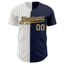 Load image into Gallery viewer, Custom Navy White-Old Gold Pinstripe Authentic Split Fashion Baseball Jersey
