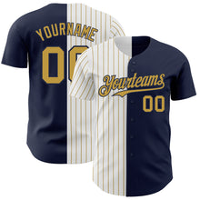 Load image into Gallery viewer, Custom Navy White-Old Gold Pinstripe Authentic Split Fashion Baseball Jersey
