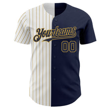 Load image into Gallery viewer, Custom Navy White-Old Gold Pinstripe Authentic Split Fashion Baseball Jersey
