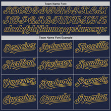 Load image into Gallery viewer, Custom Navy White-Old Gold Pinstripe Authentic Split Fashion Baseball Jersey
