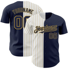 Load image into Gallery viewer, Custom Navy White-Old Gold Pinstripe Authentic Split Fashion Baseball Jersey
