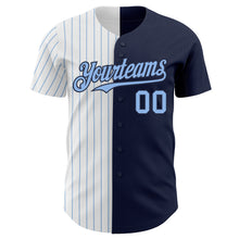 Load image into Gallery viewer, Custom Navy White-Light Blue Pinstripe Authentic Split Fashion Baseball Jersey
