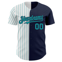 Load image into Gallery viewer, Custom Navy White-Teal Pinstripe Authentic Split Fashion Baseball Jersey
