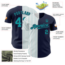 Load image into Gallery viewer, Custom Navy White-Teal Pinstripe Authentic Split Fashion Baseball Jersey
