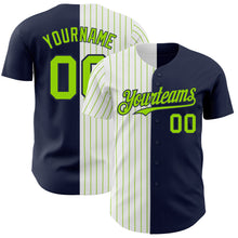 Load image into Gallery viewer, Custom Navy White-Neon Green Pinstripe Authentic Split Fashion Baseball Jersey
