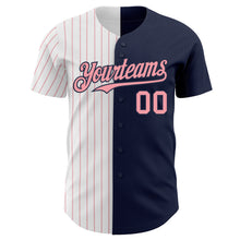 Load image into Gallery viewer, Custom Navy White-Medium Pink Pinstripe Authentic Split Fashion Baseball Jersey
