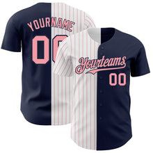 Load image into Gallery viewer, Custom Navy White-Medium Pink Pinstripe Authentic Split Fashion Baseball Jersey
