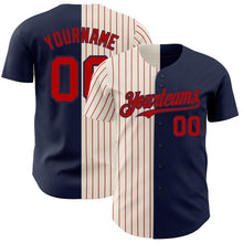 Load image into Gallery viewer, Custom Navy Cream-Red Pinstripe Authentic Split Fashion Baseball Jersey
