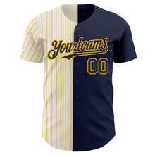 Load image into Gallery viewer, Custom Navy Cream-Gold Pinstripe Authentic Split Fashion Baseball Jersey
