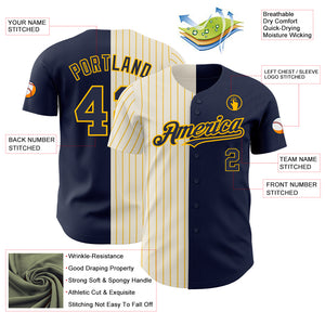 Custom Navy Cream-Gold Pinstripe Authentic Split Fashion Baseball Jersey