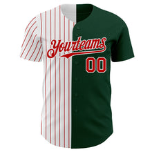 Load image into Gallery viewer, Custom Green White-Red Pinstripe Authentic Split Fashion Baseball Jersey
