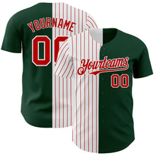 Load image into Gallery viewer, Custom Green White-Red Pinstripe Authentic Split Fashion Baseball Jersey
