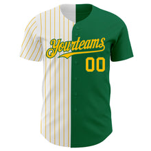 Load image into Gallery viewer, Custom Kelly Green White-Gold Pinstripe Authentic Split Fashion Baseball Jersey
