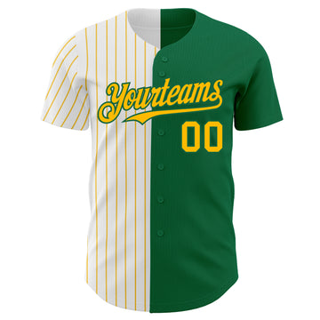 Custom Kelly Green White-Gold Pinstripe Authentic Split Fashion Baseball Jersey